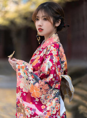 青木元日本振袖少女和服浴衣
