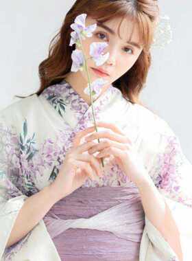 日本传统女士印花和服浴衣紫色
