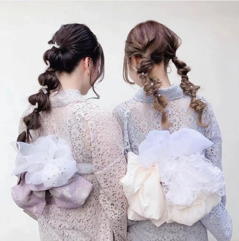 夏季日单和服带扬点缀蕾丝纱带