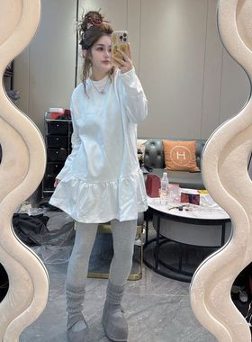 200斤大码洋气百搭宽松中长款白色T恤2025春装新款时尚套头上衣