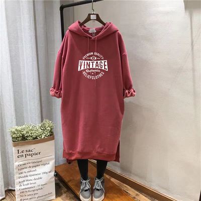 秋冬大码宽松过膝卫衣裙2-300斤