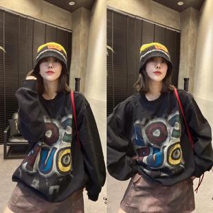 百搭洋气显瘦圆领水洗做旧长袖 300斤特大码 欧货时尚 新款 卫衣 女装