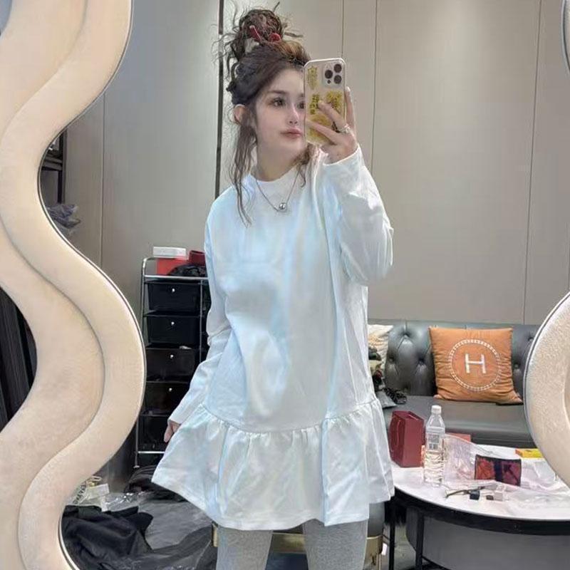 200斤大码2025春季新款拼接设计感宽松t恤女中长款洋气套头上衣潮