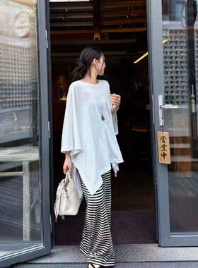 极简风不规则白色大版T恤女2026春夏慵懒中长款宽松百搭圆领上衣