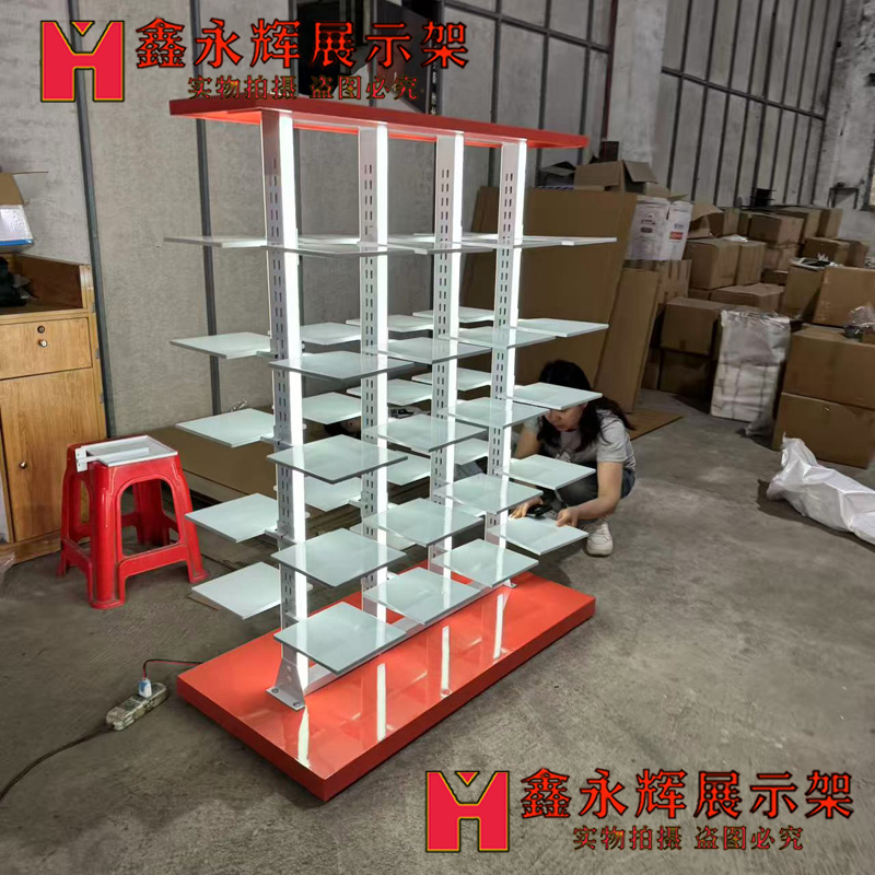 鞋店鞋架快闪店中岛鞋架双面发光中岛鞋架双鞋托展示柜可移动展柜