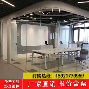 办公室钢化玻璃隔断墙铝合金磨砂高隔断单双玻百叶雾化超白玻璃门