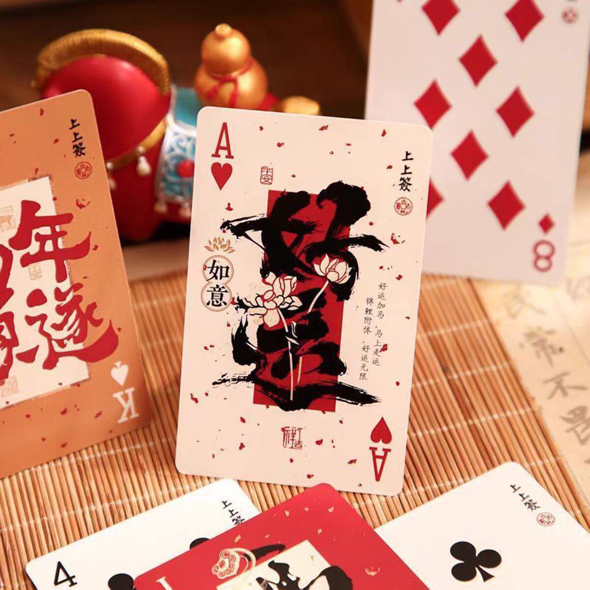 马上好运中国风扑克牌三寸圆角