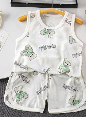 儿童背心套装夏季吊带冰丝无袖短裤速干衣服男童女童薄款童装