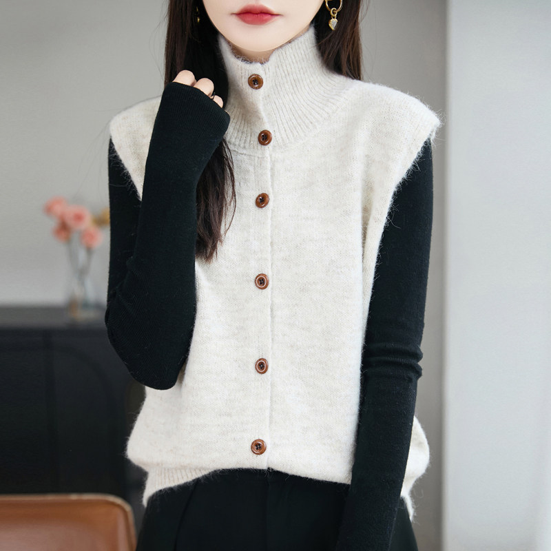 25秋冬新款时尚高领叠穿无袖毛衣开衫女百搭加厚针织背心洋气外搭,女装/女士精品,毛针织衫,淘宝优惠券,粉丝福利购,淘宝优惠卷