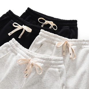 2024冬季白花灰重磅加绒直筒垂感卫裤宽松休闲抽绳运动裤男女