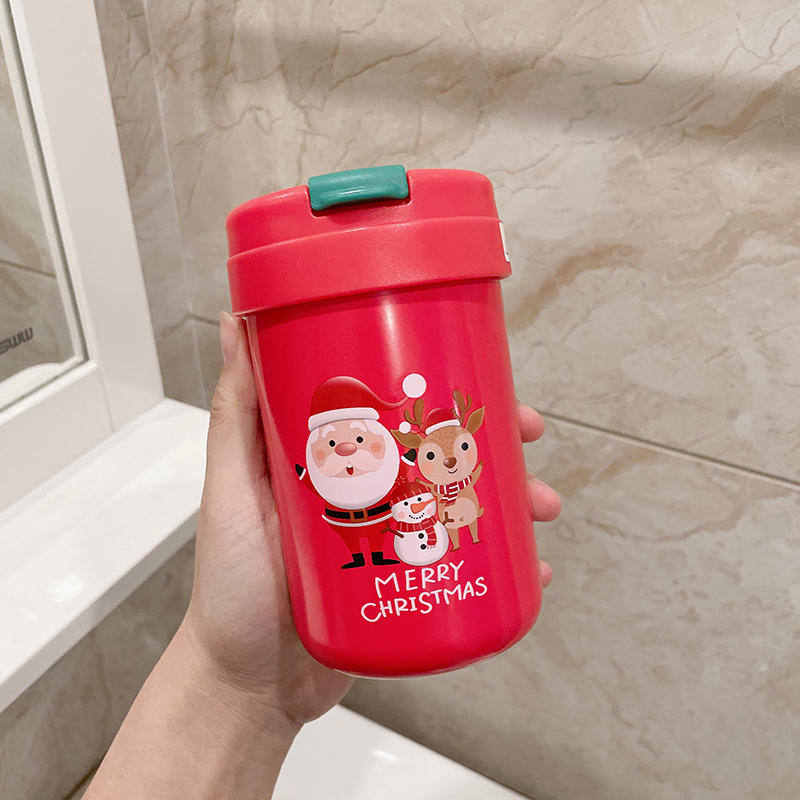 简约圣诞节保温杯女高颜值水杯儿童女学生吸管网红节日礼物杯子男