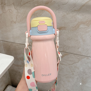 迪乐贝尔拎拎壶女316L不锈钢保温杯学生简约大容量便携吸管水杯子