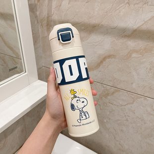 史努比儿童保温杯女士高颜值316食品级学生男孩便携过滤水杯简约