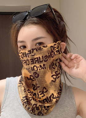 时尚字母户外防晒面罩女薄款透气夏季骑行防紫外线凉感面纱面巾潮