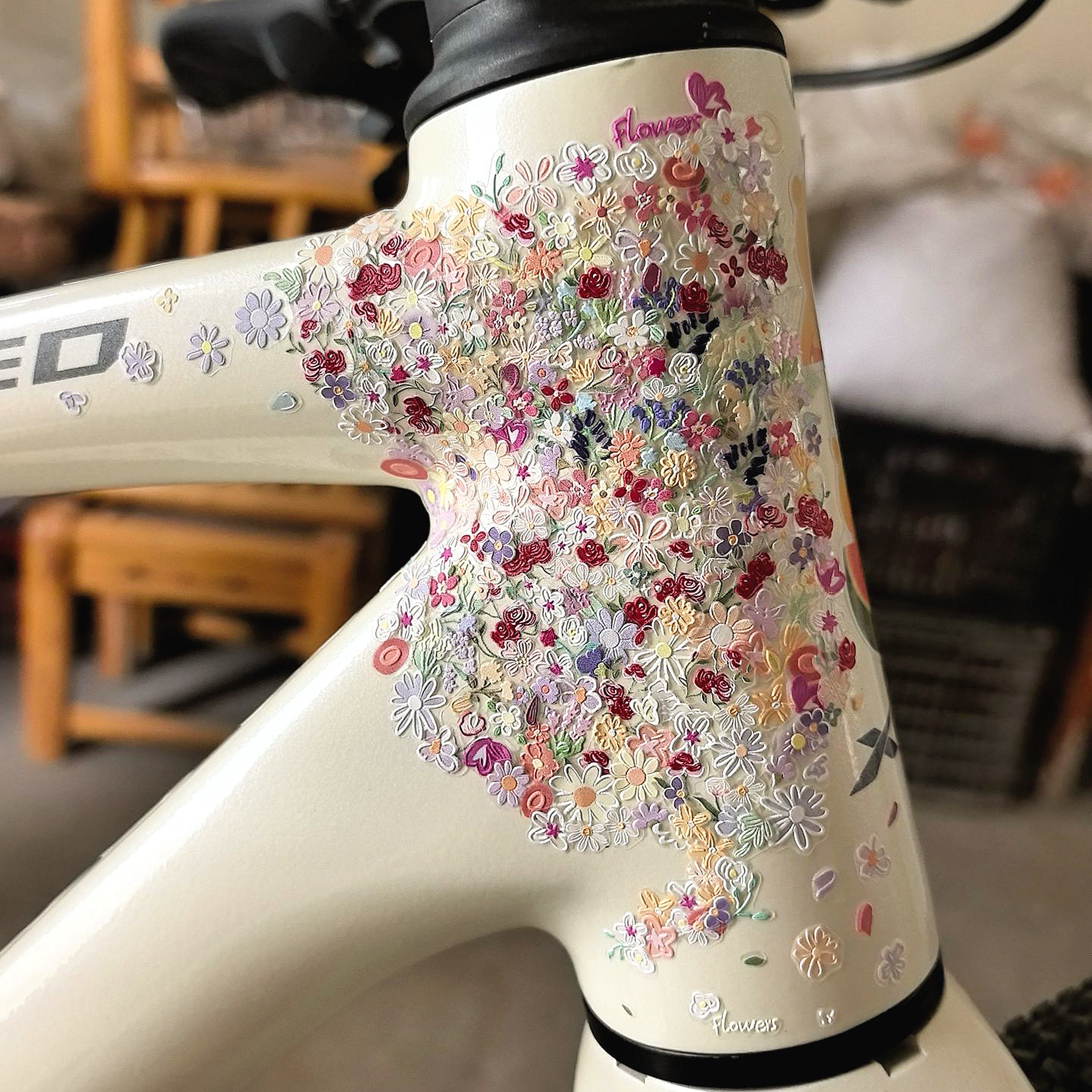 春日来信丨diy自行车小花浮雕贴纸山地车公路车花朵车贴3d立体贴