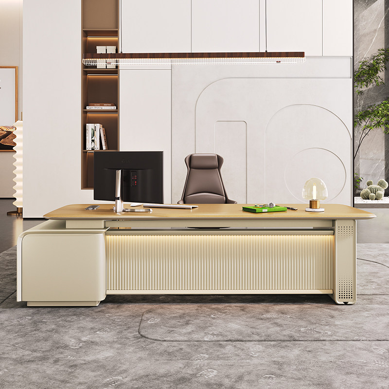 新款老板桌自带线盒简约现代