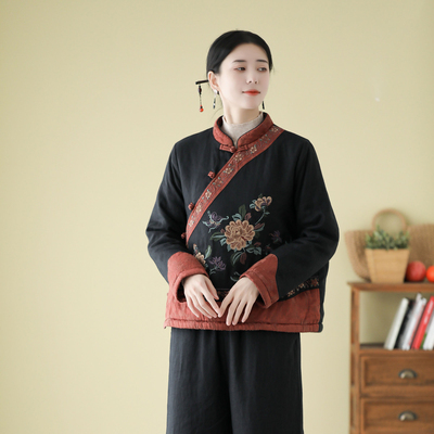 棉服常规款复古文艺宽松刺绣