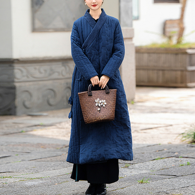 羽绒棉长款复古文艺宽松刺绣棉衣