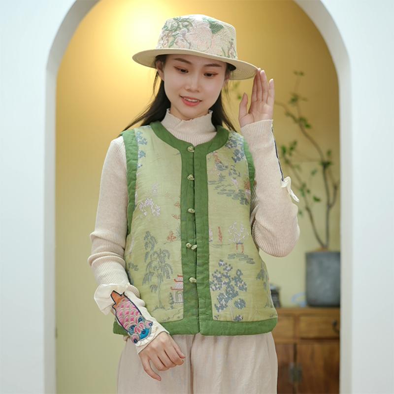 刺绣短款马夹国风单排扣圆领坎肩