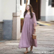 2025夏季 新款 V领系带纯色拼接花边苎麻双层连衣裙高腰线收腰长裙