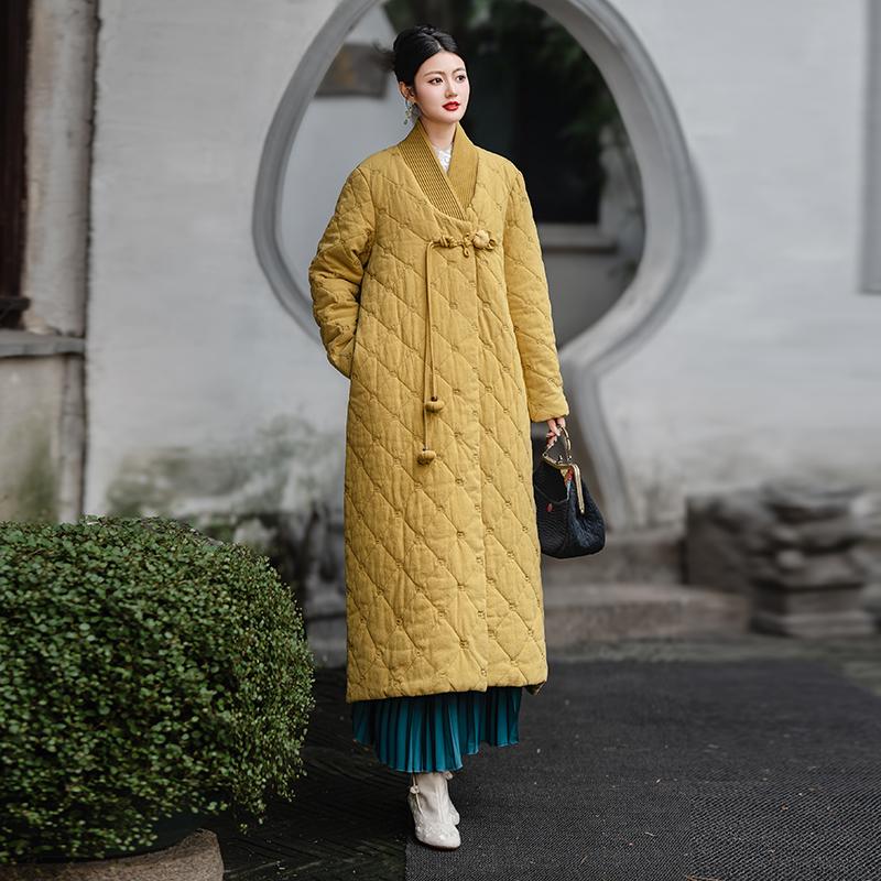 刺绣中长款棉衣气质宽松羽绒棉