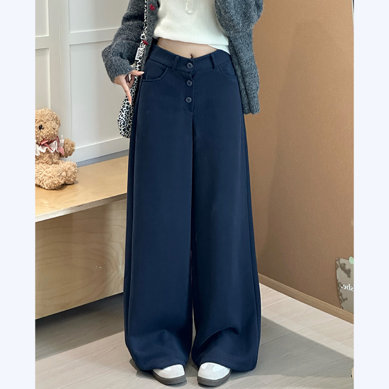 藏青阔腿裤女2025秋季新款高腰宽松显瘦垂感直筒休闲小个子西装裤,女装/女士精品,休闲裤,淘宝优惠券,粉丝福利购,淘宝优惠卷