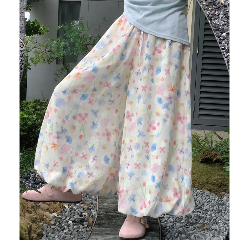 遮腿粗显瘦碎花裤子宽松bf慵懒风