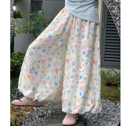 遮腿粗显瘦碎花裤子宽松bf慵懒风