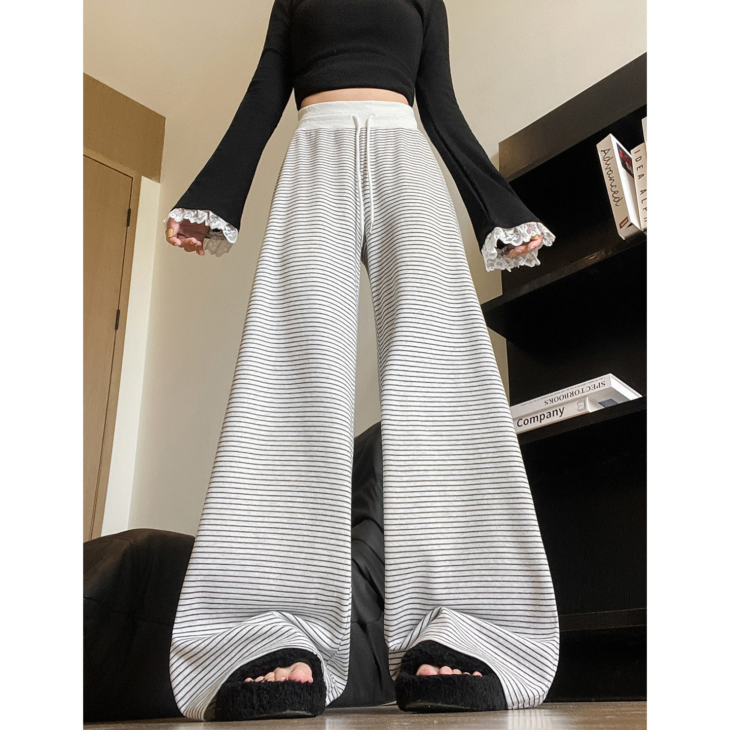 加绒加厚熊猫配色条纹针织裤女冬季复古百搭高腰慵懒风直筒阔腿裤,女装/女士精品,休闲裤,淘宝优惠券,粉丝福利购,淘宝优惠卷