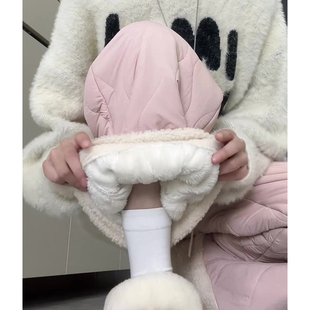 加绒加厚高腰小个子保暖外穿滑雪阔腿裤 羊羔绒防风棉裤 女2025冬季