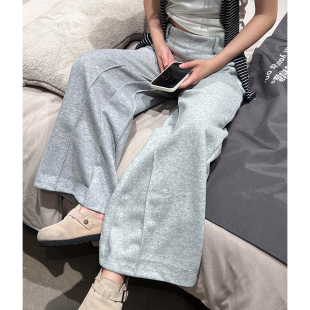 小个子高腰显瘦宽松垂感休闲卫裤 女秋2025新款 灰色微喇运动裤 美式