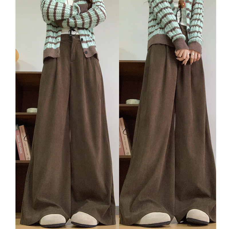 咖色灯芯绒西装裤女2025秋冬新款小个子高腰垂感阔腿裤加绒休闲裤,女装/女士精品,休闲裤,淘宝优惠券,粉丝福利购,淘宝优惠卷