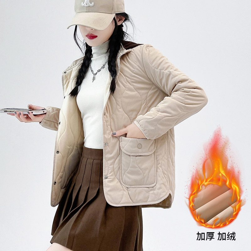 羊毛三防外套女秋冬小棉袄轻便棉衣加厚立领帽子休闲开衫保暖上衣