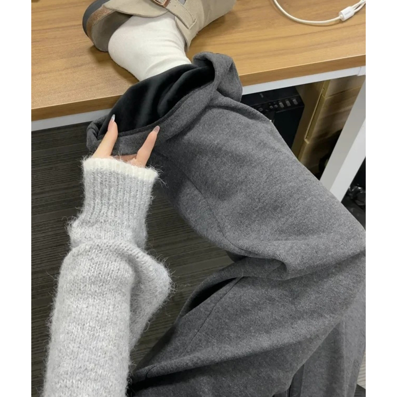 加绒高腰垂感羊羔绒休闲糯米裤子