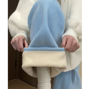 子 休闲人字纹小个子东北加绒棉裤 灰色羊羔绒阔腿裤 女秋冬2025新款