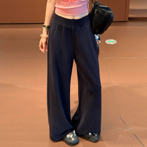 黑色垂坠感高腰阔腿裤女夏季新款