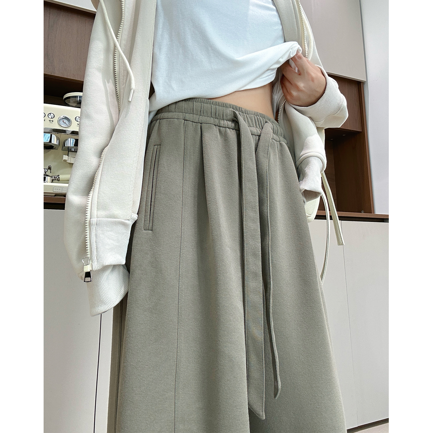 高腰休闲裤抽绳宽松显瘦阔腿卫裤