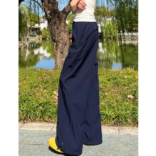 美式速干冰丝工装裤女2026新款春夏季高腰小个子阔腿裤休闲运动裤