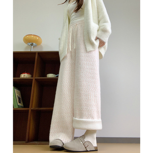 宽松垂感针织阔腿裤 小个子加绒冬季 女春秋2025新款 彩虹泡泡糯米裤