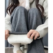 羊羔绒阔腿裤 加绒加厚休闲直筒糯米裤 女春秋2025新款 高腰垂感冬季