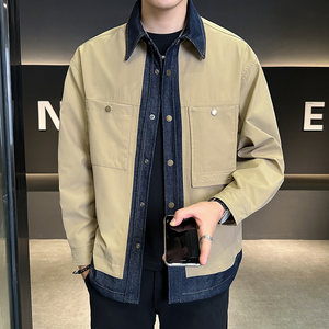 牛仔拼接假两件翻领夹克男潮牌设计感百搭外套JK2290-P110，男装夹克，电商D236（原A051）