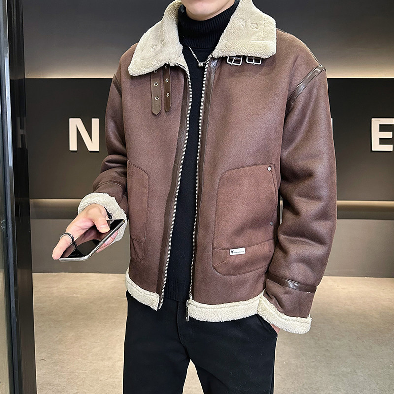 皮毛一体外套男装羊羔绒夹克冬季棉服男皮衣8809-P200，男装夹克，电商D236（原A051）