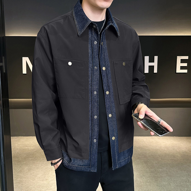 加棉加厚牛仔拼接外套男装二棉夹克JK2299-P130,男装工装外套,电商D236（原A051）