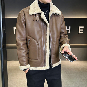 皮毛一体外套男冬季加绒加厚男士机车皮夹克9233-P210图片