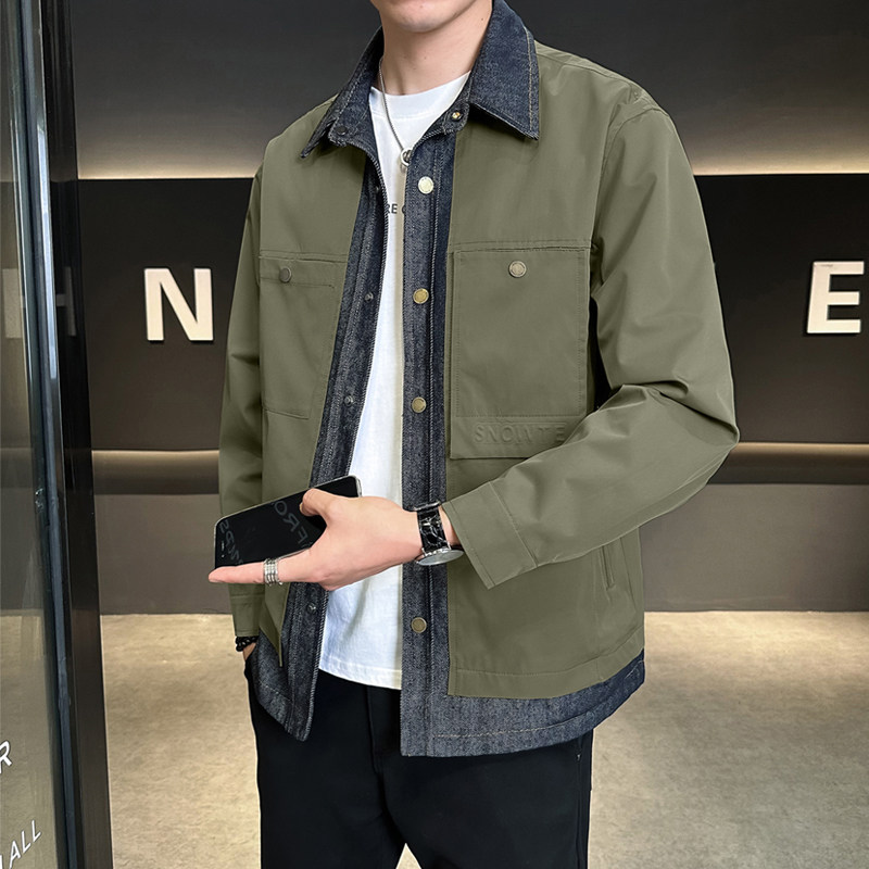 牛仔拼接假两件翻领夹克男潮牌设计感百搭外套JK2290-P110图片