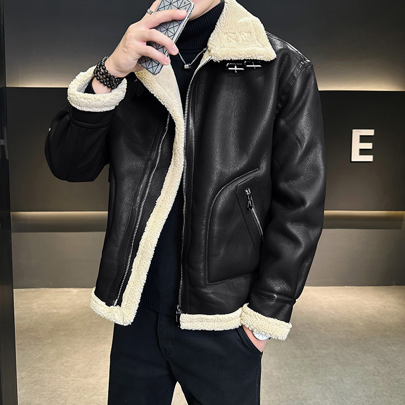 皮毛一体外套男冬季加绒加厚棉服男士皮夹克9233-P210,男装夹克,电商D236（原A051）