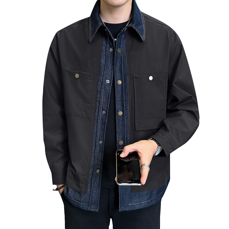 加棉加厚牛仔拼接外套男装二棉夹克JK2299-P130,男装工装外套,电商D236（原A051）