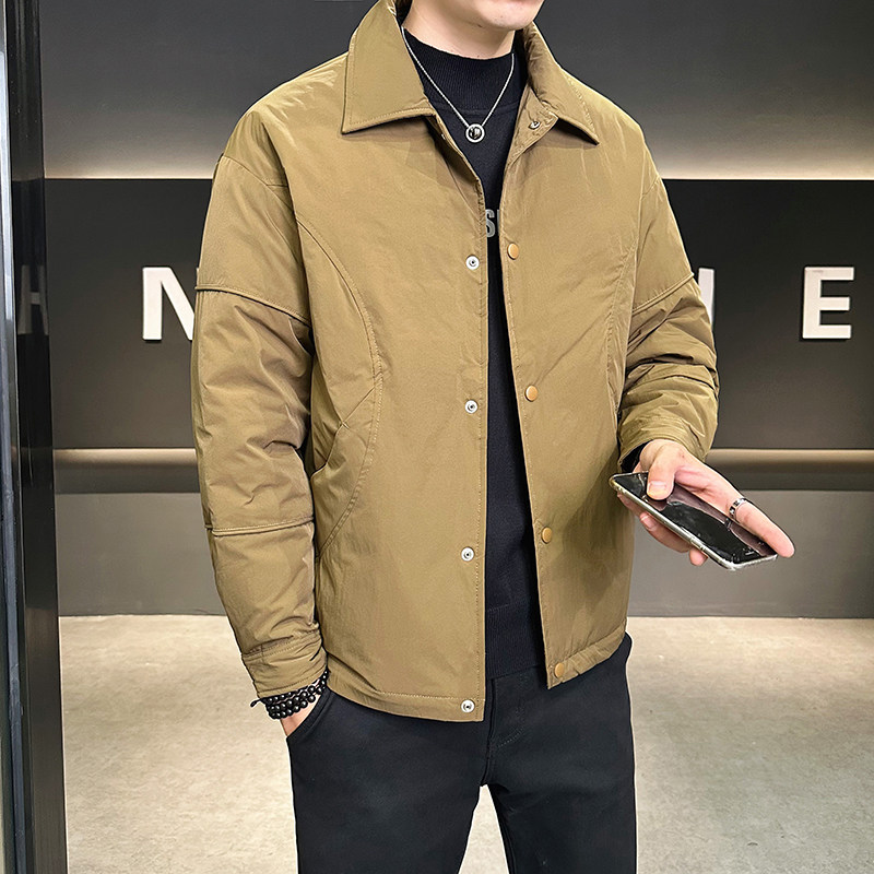白鸭绒羽绒服男翻领纯色帅休闲百搭外套潮流YR800-P200,男装羽绒服,电商D236（原A051）
