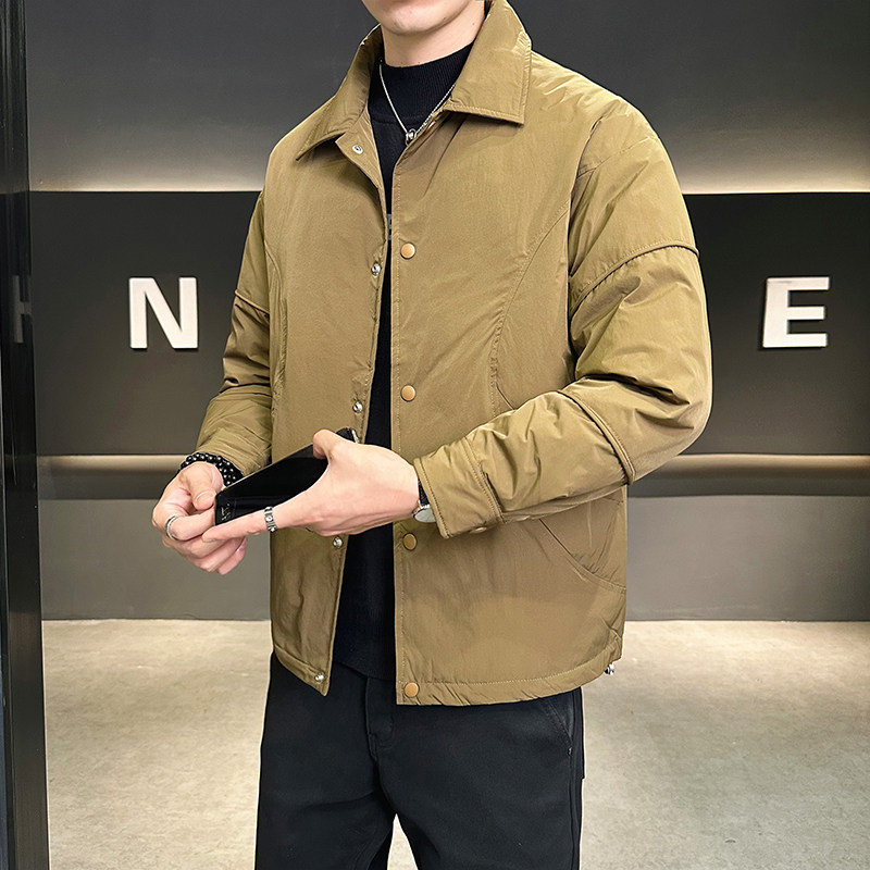 白鸭绒羽绒服男翻领纯色帅休闲百搭外套潮流YR800-P200图片