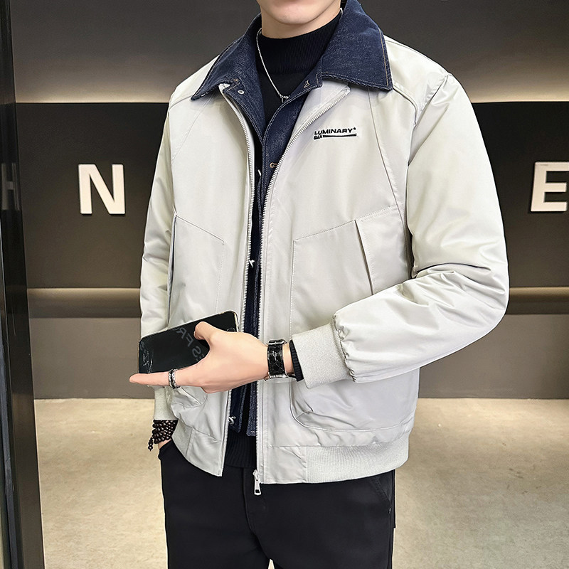 假两件牛仔拼接棉衣男装翻领冬季棉服2297-P135图片